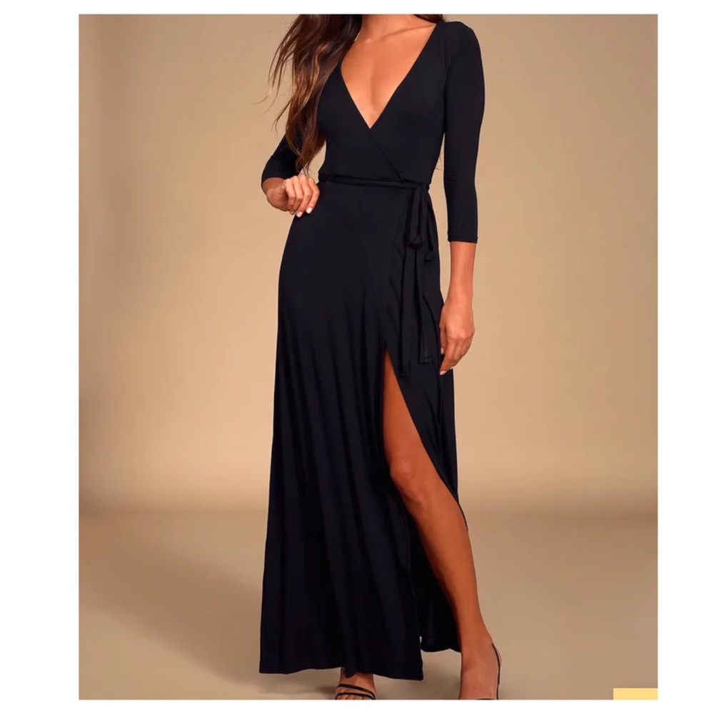 Lulus Garden District Black Wrap Maxi Dress